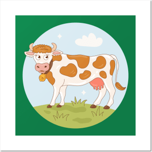 Cow Cartoon Hand Drawn Illustration Posters and Art